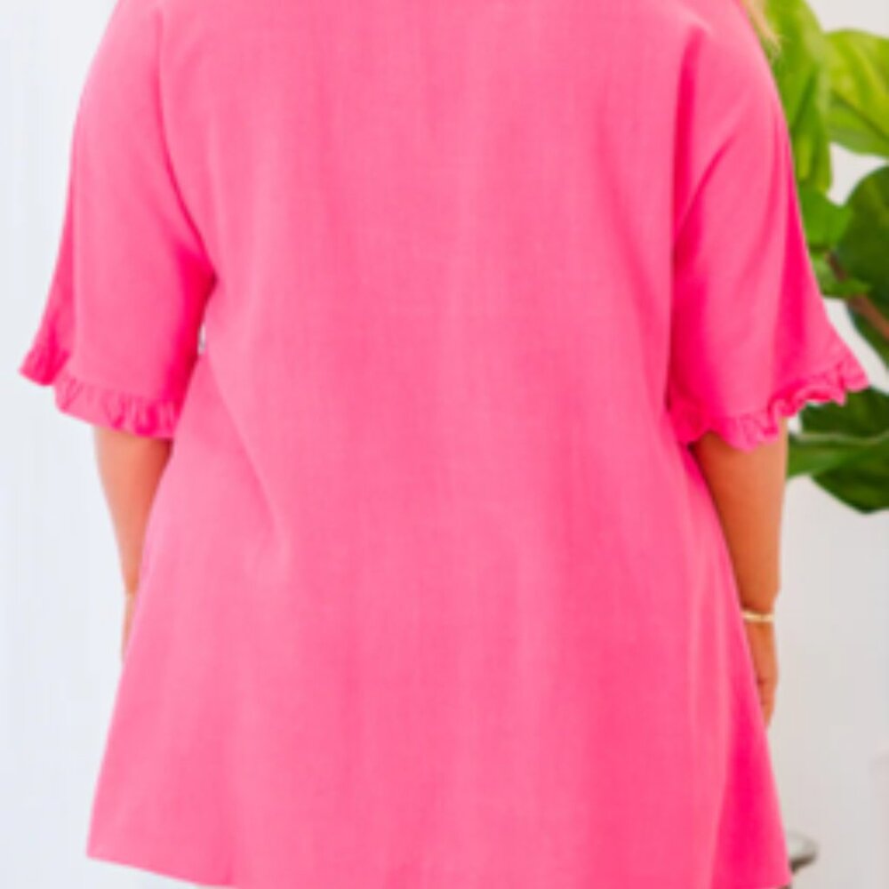 Pink Ruffle Sleeve Button-Up Tunic - 3X - Picture 7 of 7